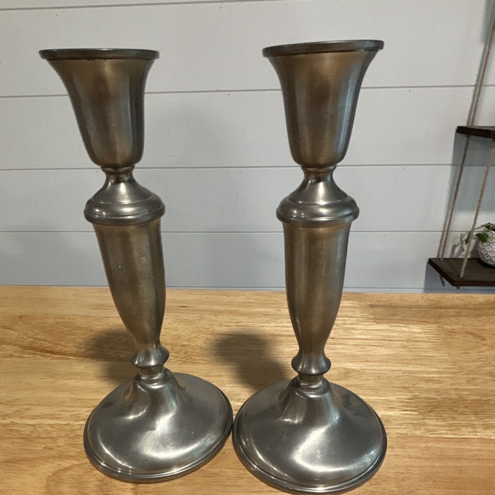 Empire Pewter Weighted Candlestick Holders Vtg Candle Stick 8" Tall 841 READ/22a